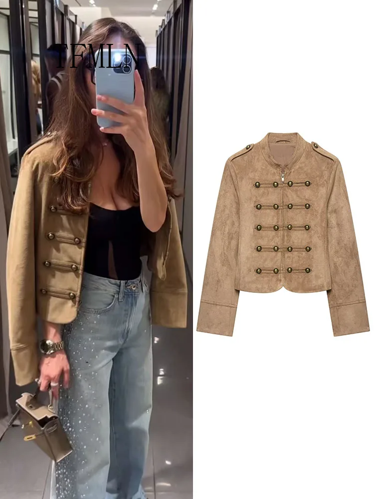 TFMLN 2026 Autumn Winter Women Rope Knot Button Jackets Fashion O-neck Zipper Solid Causal Streetwear Top Vintage Ladies Outwear