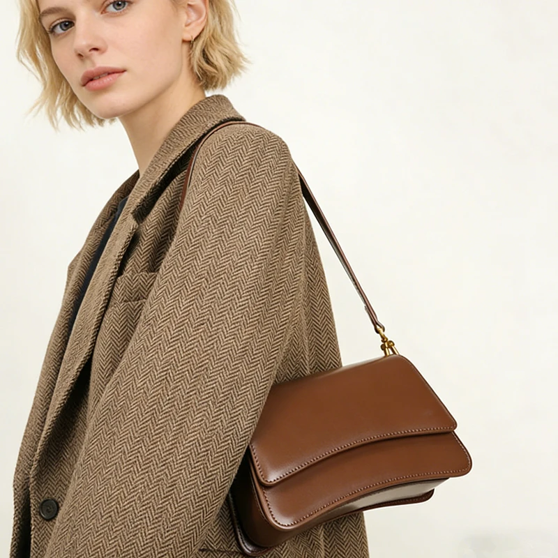 

Винтажные сумки на плечо Burminsa из натуральной кожи для женщин, минималистичные сумки через плечо, повседневные квадратные женские сумки