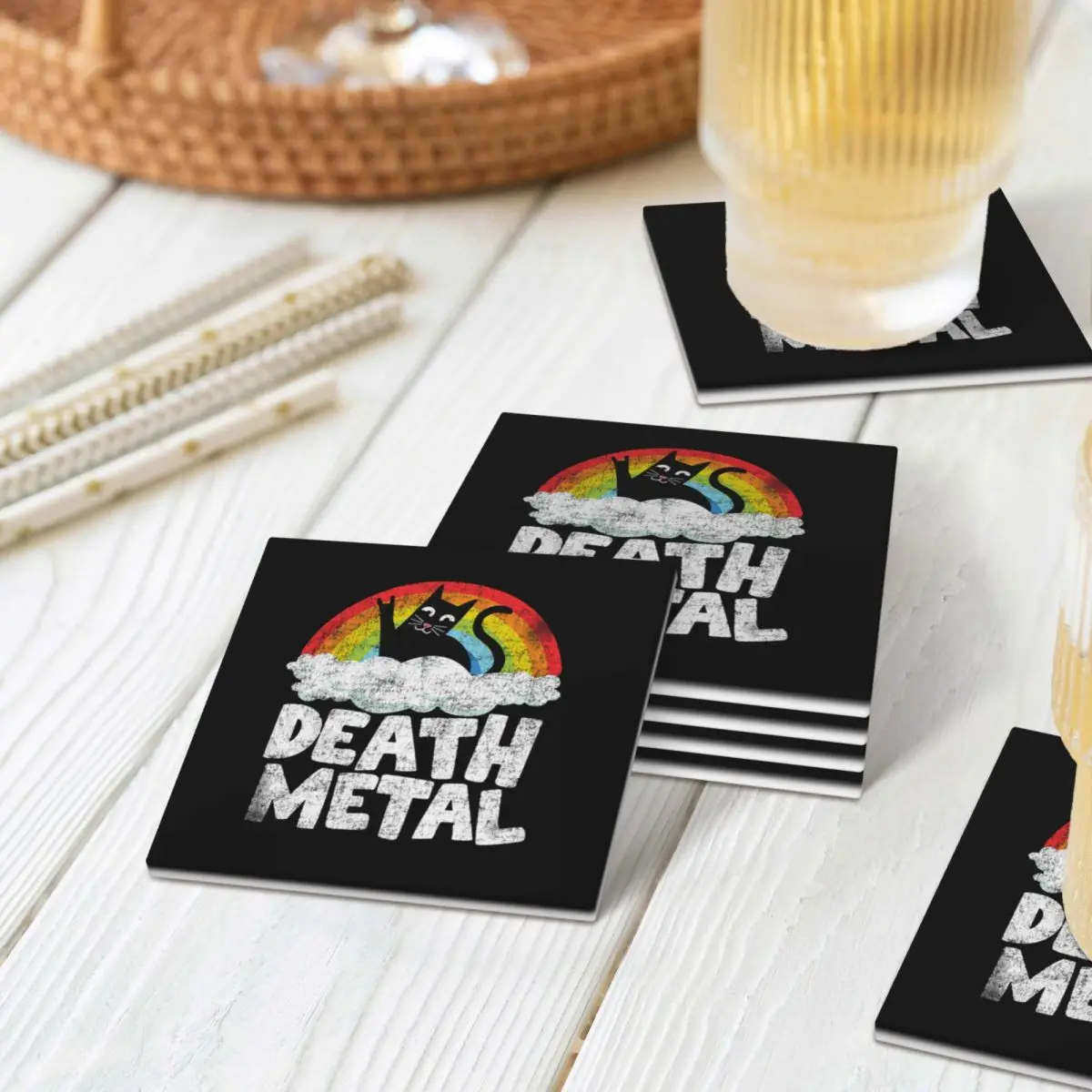 

Забавный металлический кот-смерть, подарок, Радуга, тяжелая металлическая подставка, керамика, горячий коврик, настольный коврик для кухни, обеденный стол, коврик для кофе