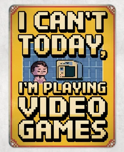 Funny Playing Video Games Metal Poster Wall Tin Sign Man Cave Shed Home Plaque --Tin Sign