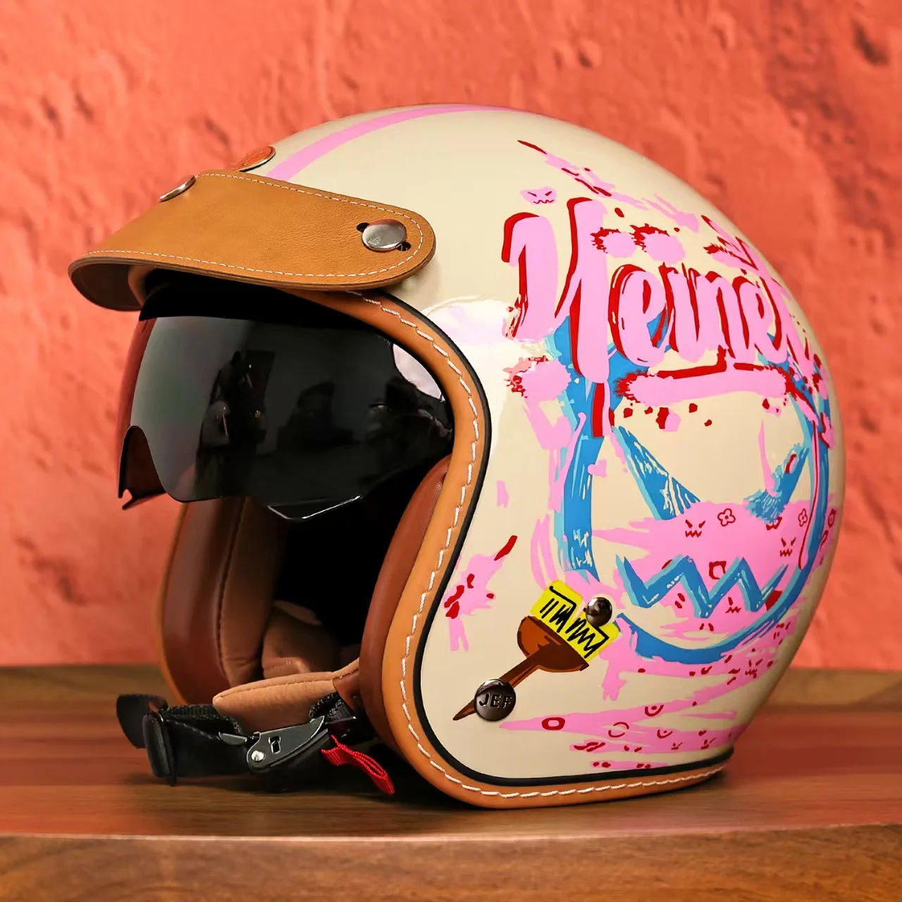 

Retro 3/4 Open Face Motorcycle Helmet - Vintage Graffiti DOT Certified Halloween livery work