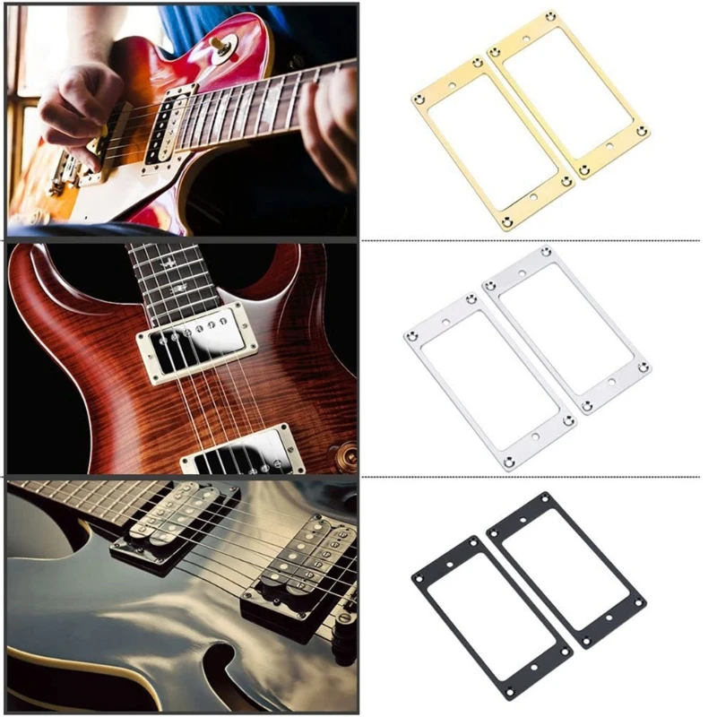 77HC 2Pcs Flat Aluminum Alloy Humbucker Pickup Mounting Ring Bridge Neck Pickups Cover Frame Replacement for Electric Guitars