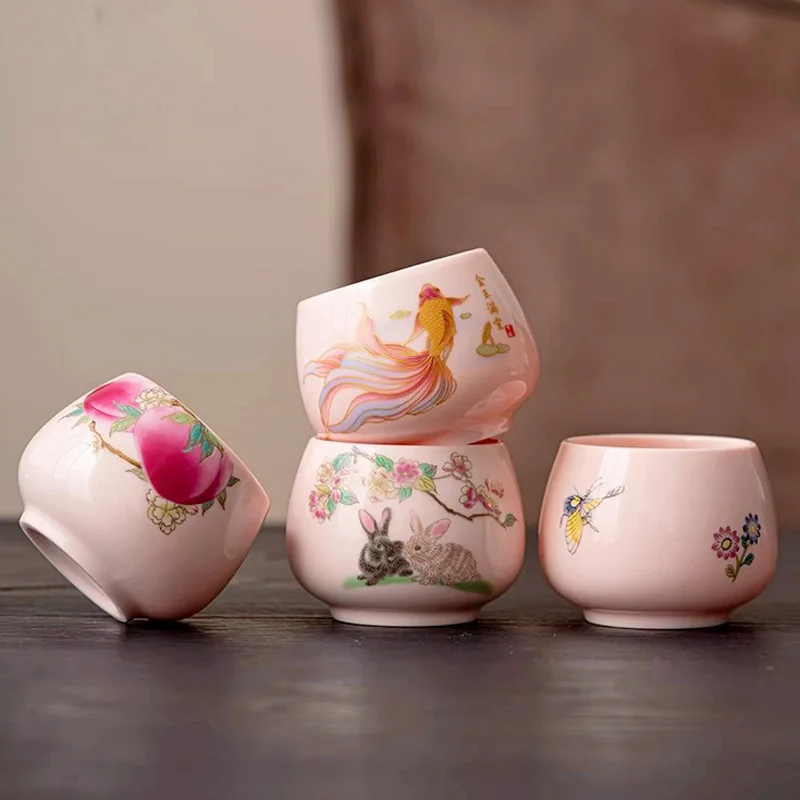 

Набор для чаепития Гунфу: большая фарфоровая чашка ручной работы розового цвета, подарок для женщин, декор для дома