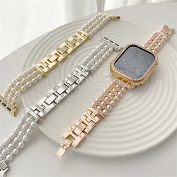 Pearl Strap for Apple Watch Band Ultra 2 Beaded 49mm Women Steel Jewelry Iwatch Series 9 8 7 6 SE 5 4 3 44mm 40mm 42 45mm 41mm