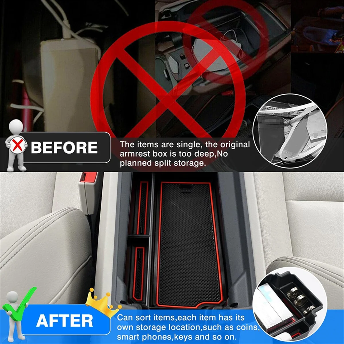 

For Nissan Rogue 2021 2022 2023 Center Console Armrest Storage Box Insert Tray Interior Accessories jasmine
