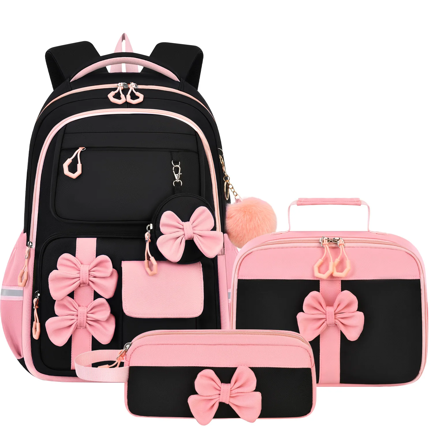 3Pcs Set Girls Fashion School Backpack with Lunch Bag Pencil Case Student Bookbag for Primary & Middle School Daily Use