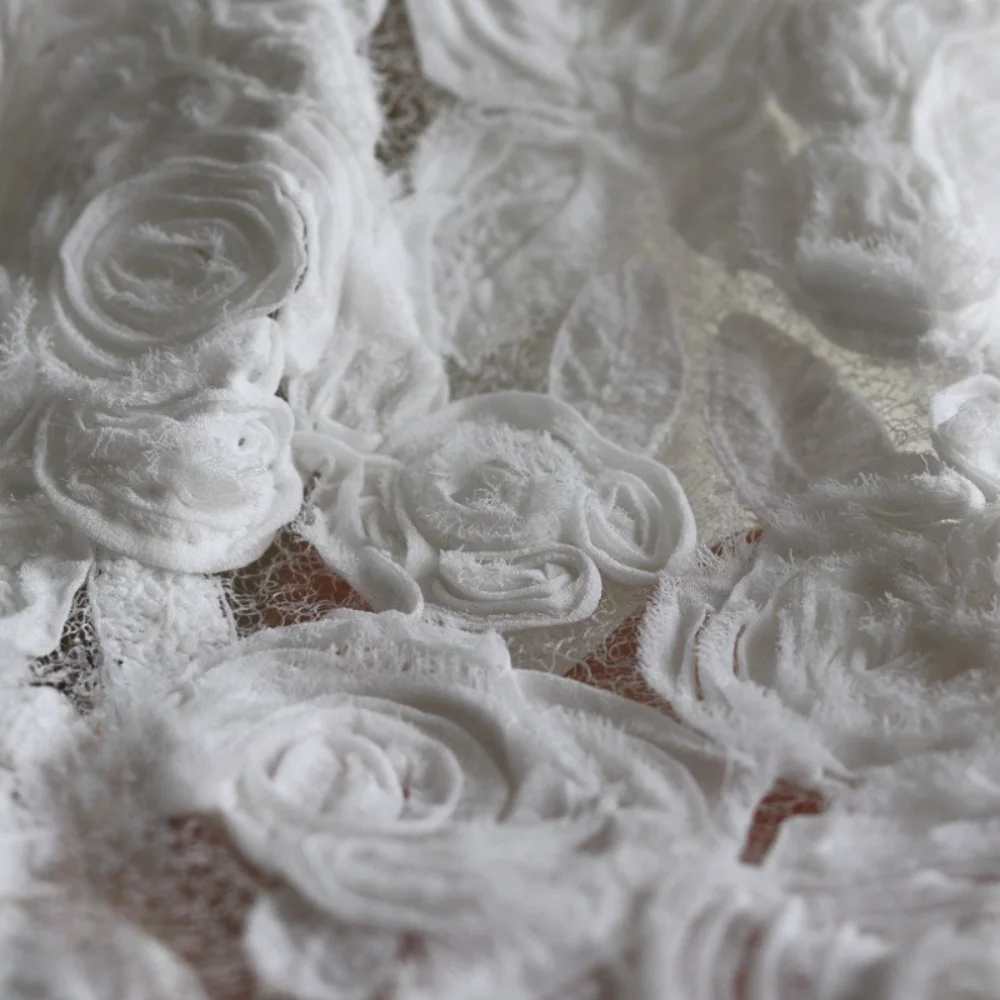 

Chiffon Fabric Floral Texture Pleated Lace Dress Decoration Clothing Designer Wholesale Cloth Apparel Diy Sewing Material