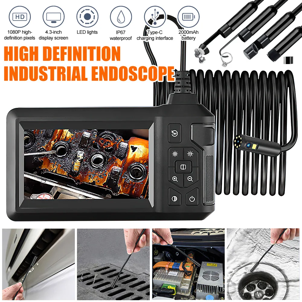 

Industrial Endoscope Camera Video 1080P 4.3 Inch IPS Screen Borescopes IP67 Waterproof 8LEDs 8mm Lens Inspection Borescope 2M/5M