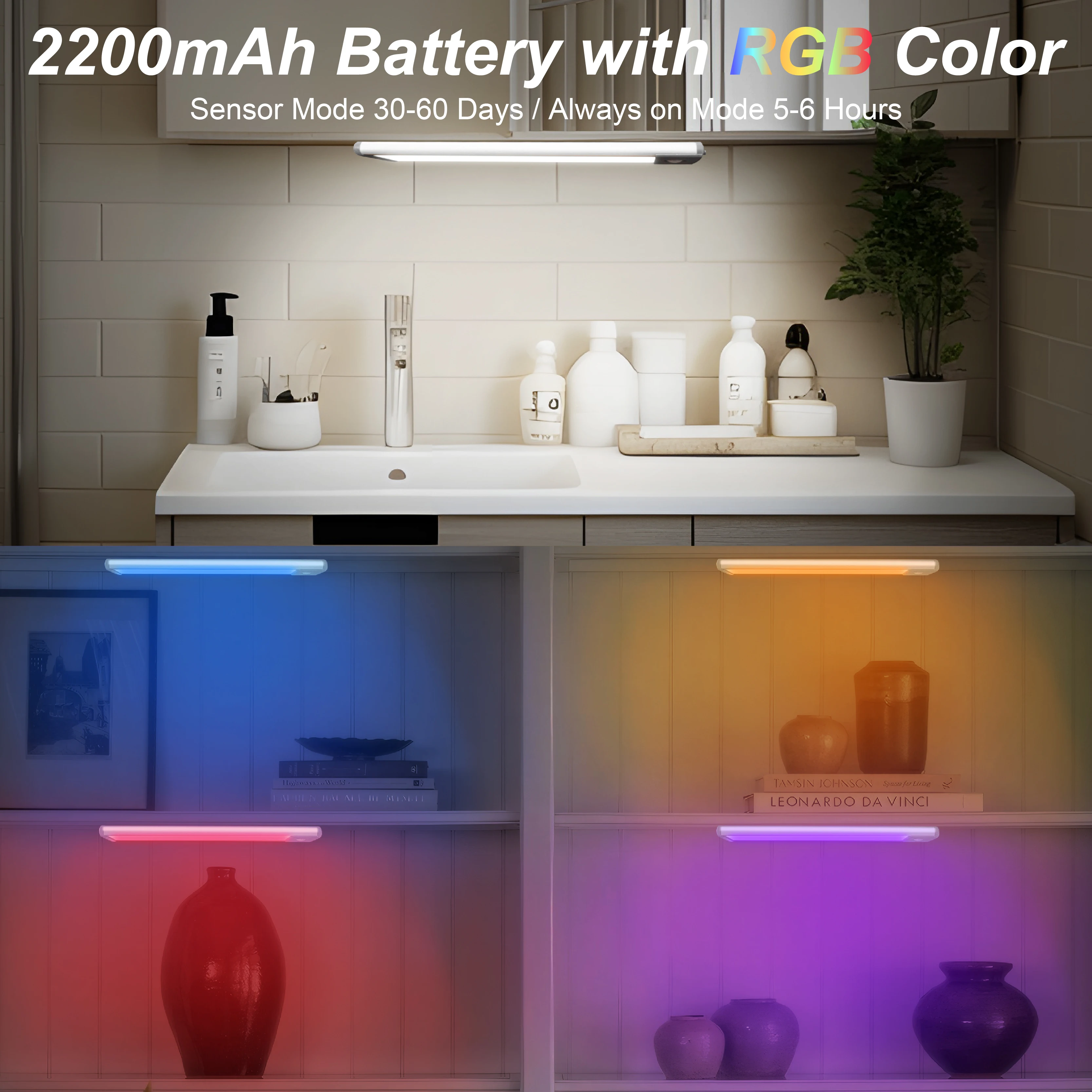 LEPOTEC 1pc 45LED RGB Wireless Rechargeable Motion Sensor Cabinet Lights,Lights for Kicthen,Bedroom,Hotel,Bar,Game room