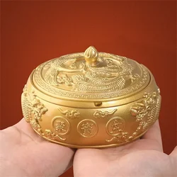 Brass Auspicious Clouds Ashtray with Cover Home Office Handicraft Decoration Copper Storage Tank