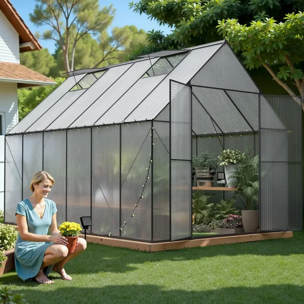 

8x12 FT Greenhouse for Outdoors,Heavy Duty Polycarbonate Greenhouses,Large Walk-in Greenhouse with Roof Vent, Greenhouses