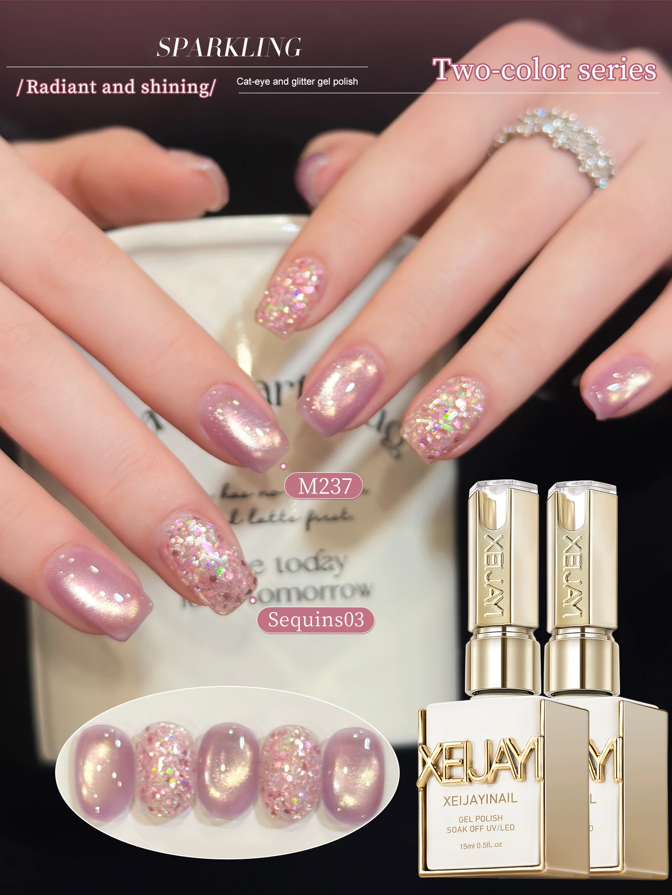 XEIJAYI 2Pcs 15ML Pink Cat Eye - đánh giá và giá Nail Art Cat Eye Pink