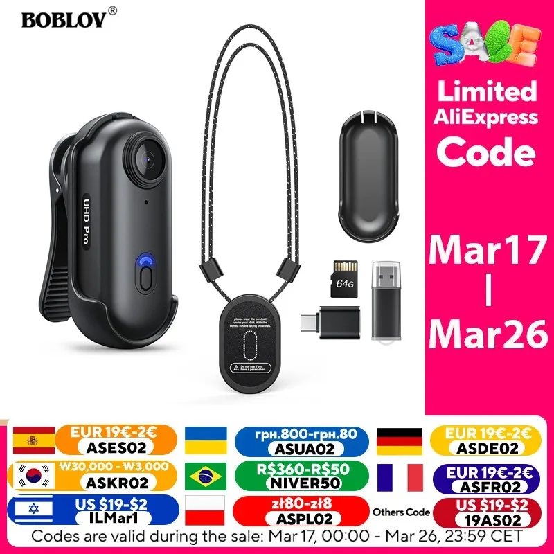 BOBLOV W4 2K Mini Body Camera Wearable 64GB Camera 360°Rotatable Clip & Magnetic Clip 800mAh Battery recording Cam For Outdoors