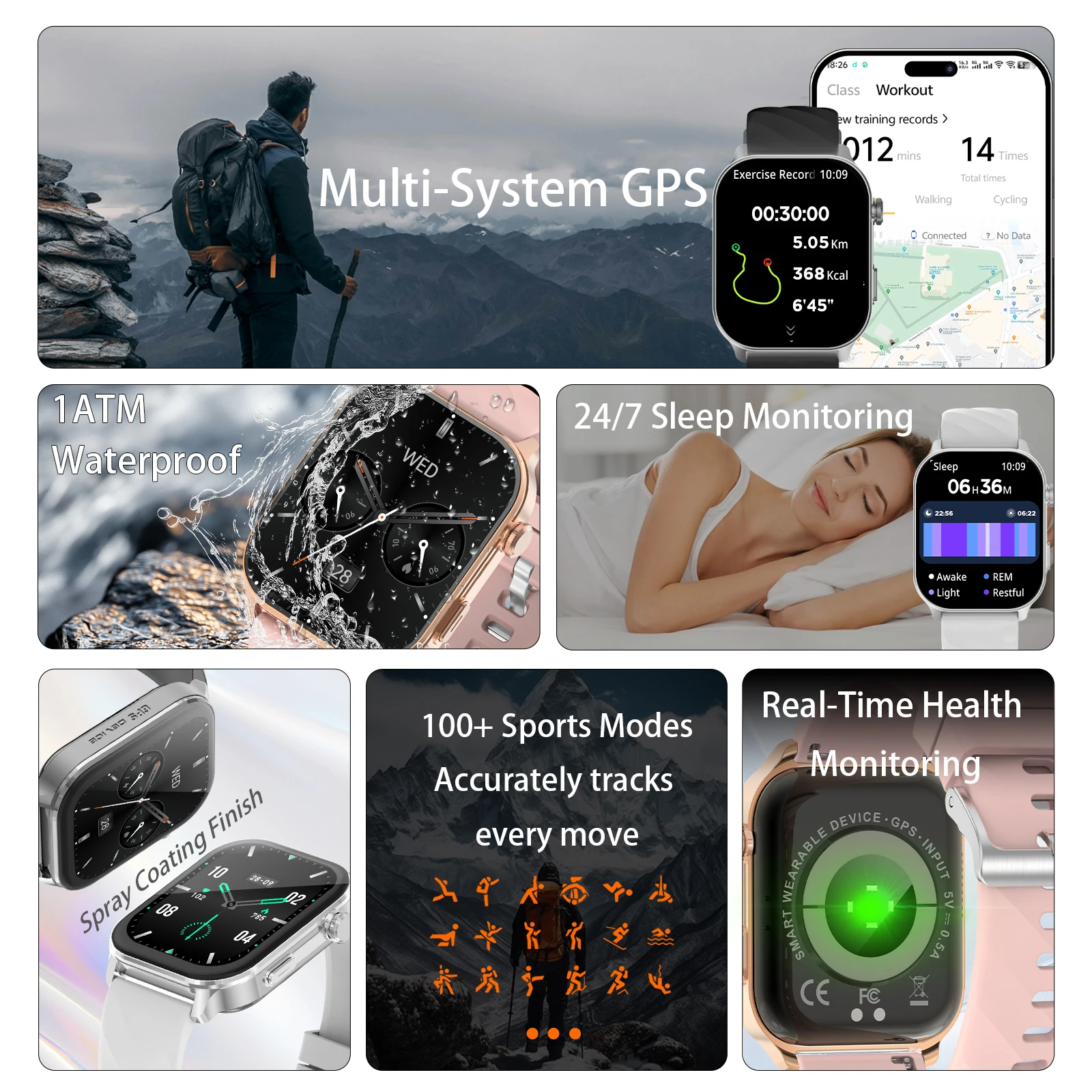 

Waterproof smartwatch, built-in GPS, heart rate monitor, (supports making/answering calls) men's and women's sports smartwatches