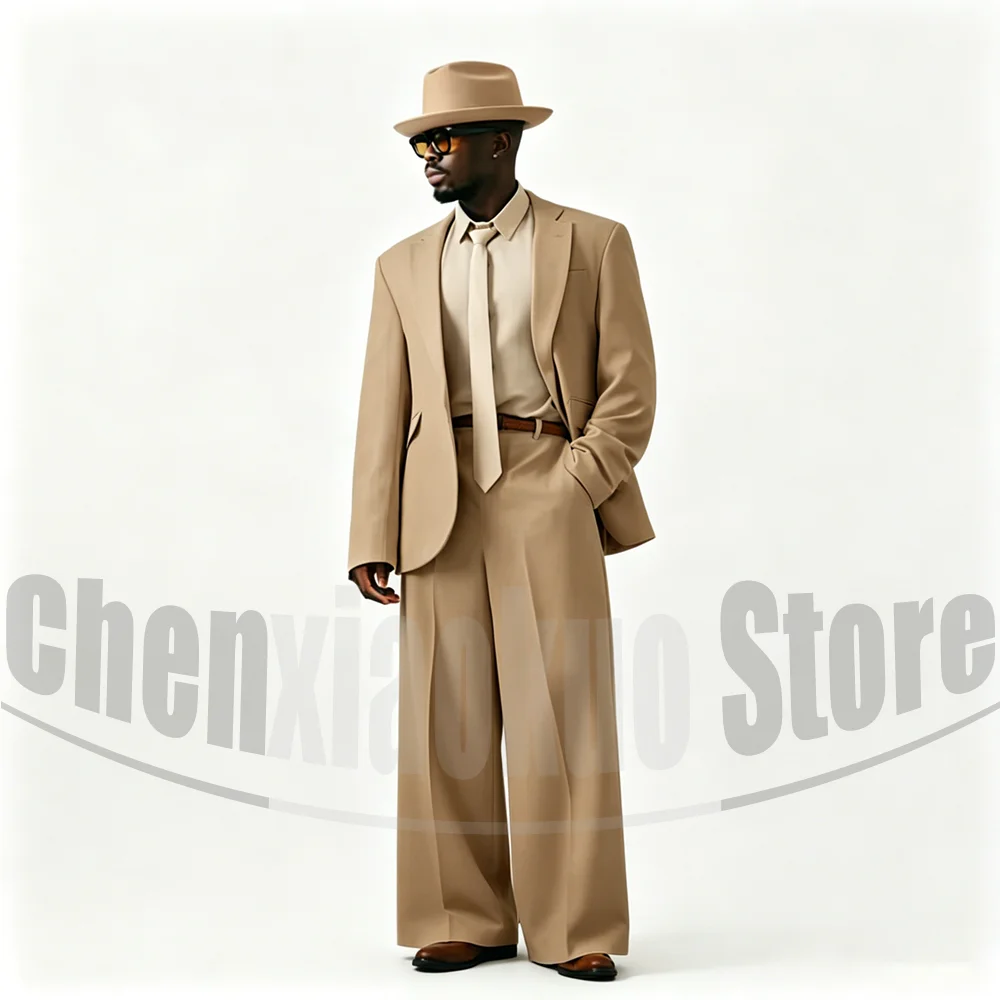 

Men Oversized Suit 2 Piece Single Breasted Jacket And Wide Leg Trousers Casual Office Street Style Wear Wedding Party Tuxedo