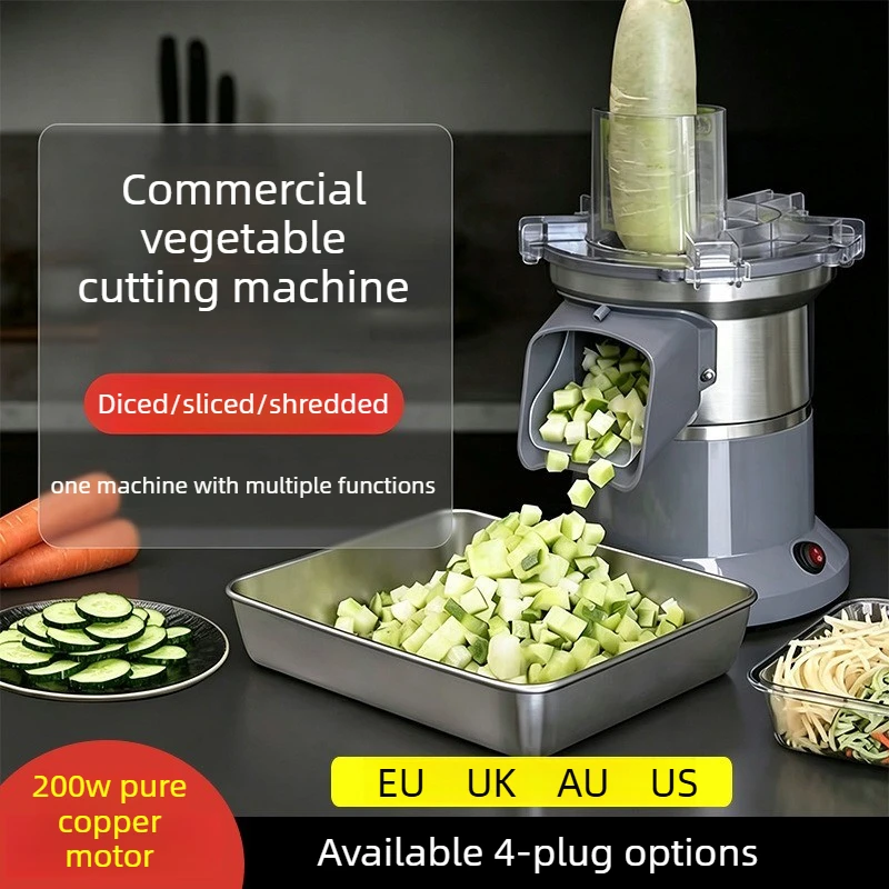New X1 Electric Commercial Vegetable Cutter 3‑in‑1 Dicing Shredding Slicer Interchangeable Discs for Restaurant Canteen Use