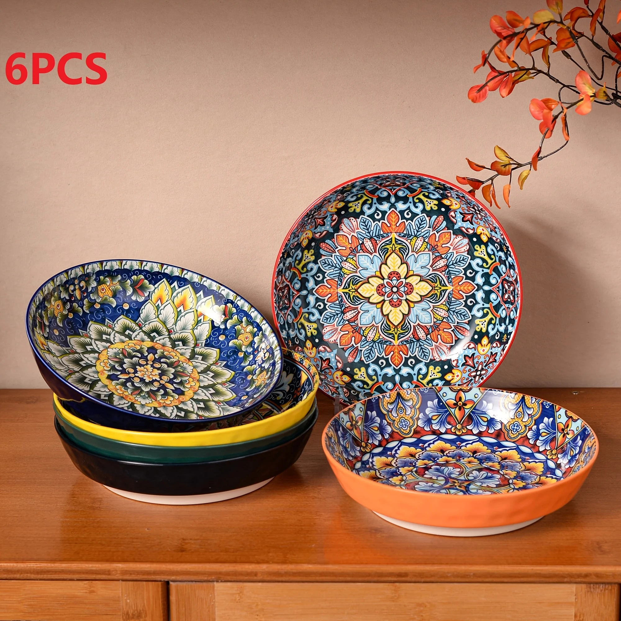 

Bohemian Tableware Set, 6pcs Dinner Plate, 6pcs Bowl Set, 16/18pcs Dinnerware Set, 24pcs Tableware Set, Including 10.5-inch Dinn