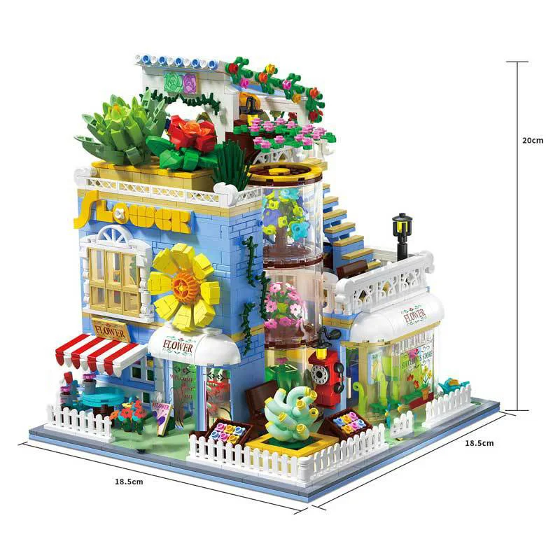 Creative Streetscape Architecture Mini Block City Street View Succulent Plant Flower Workshop Building Brick Toy With Light