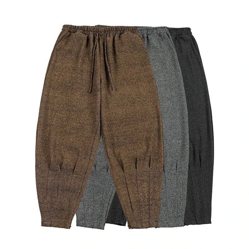 

Men Vintage Slim Woolen Pants Men Chinese Style Trendy Pleated Solid Color Woolen Trousersmens Autumn Winter Casual Thick Pants