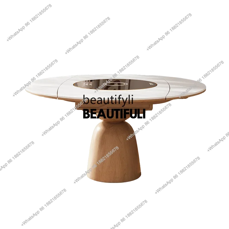 

ss 8617 Folding table Solid wood dining table Embedded turntable Induction cooker Dual-purpose retractable rock slab