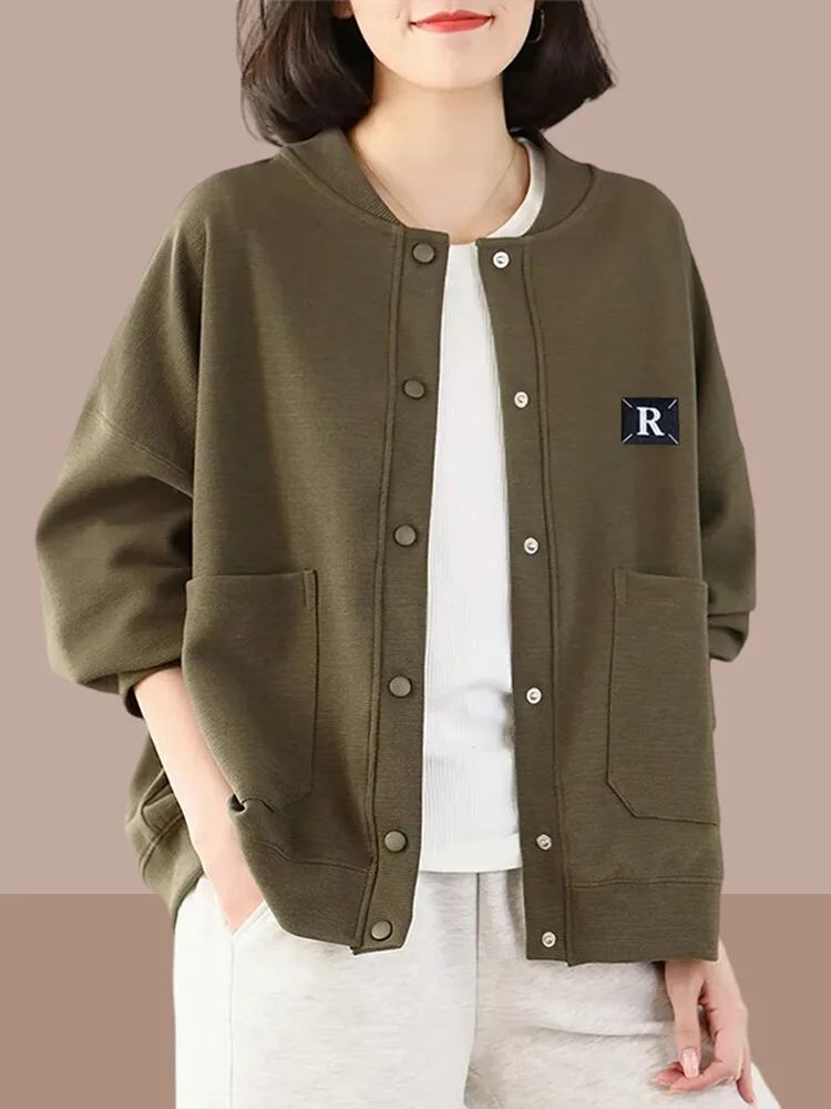 

Sli ort Baseball Jaet for Women Spring Autumn New Arrival Casual Large Size Breathable round Ne Double Button Closure