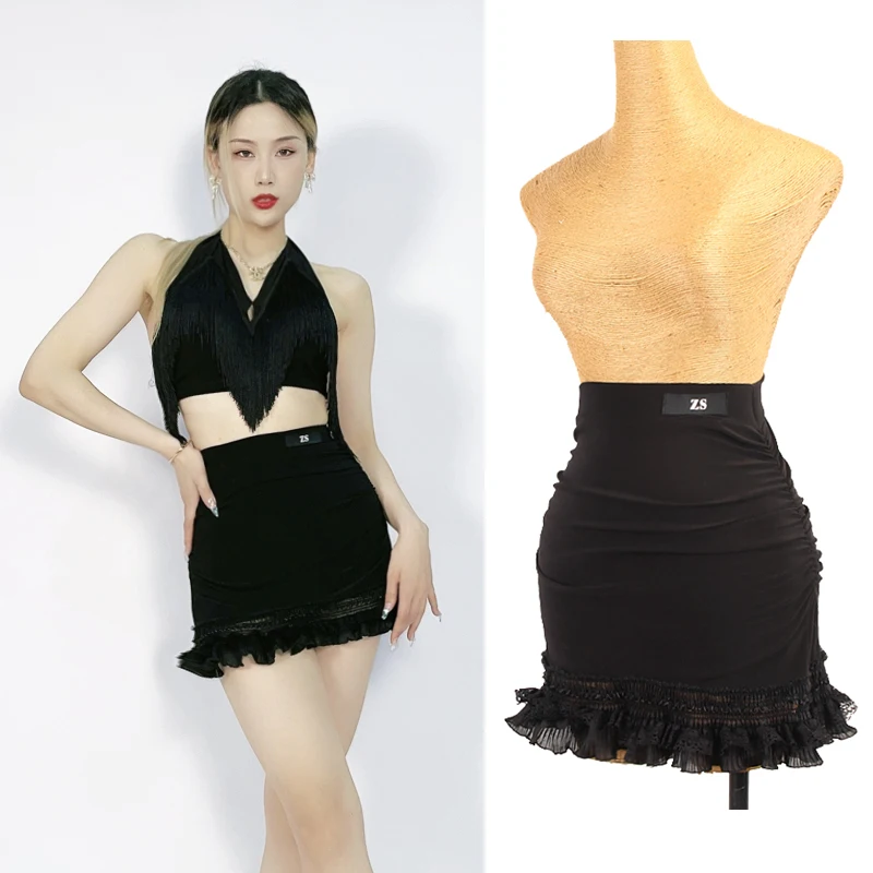 

Latin Dance Skirt Professional Female Rumba Practice Clothes Black Gauze Skirt Samba Tango Salsa Ballroom Dance Clothing DQL6890