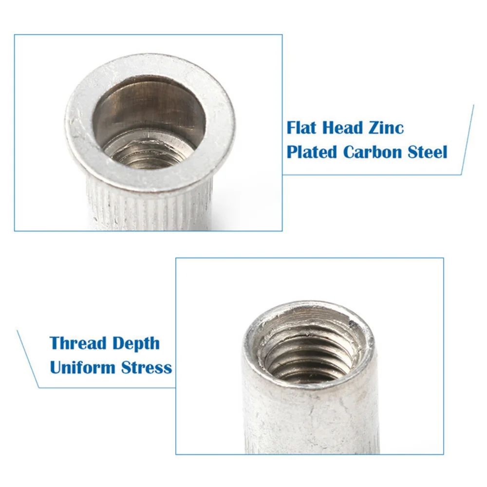 100/150PCS M3- M8 Aluminum Rivet Nuts Knurled Riveting Nuts Flat Head Threaded Riveting Insert Nutsert Cap with 1PC Crimp Plier