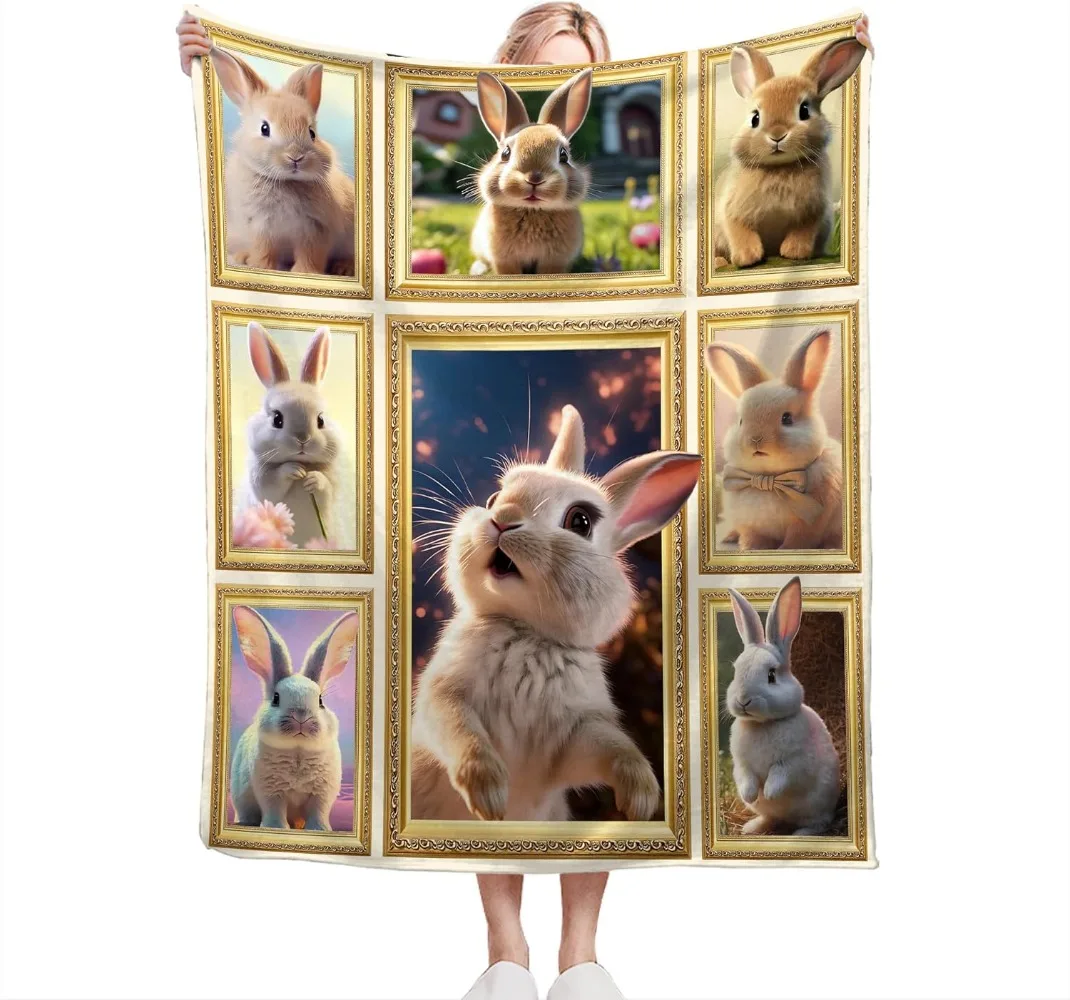 Easter Rabbit Blanket Bunny Decor Soft Plush Lightweight  Animals Blanket Rabbit Gifts for Women Girls Boys Men Kids for Season