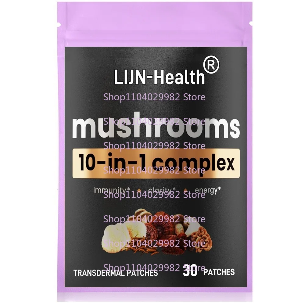 

30 Patches 10-in-1 Complex Transdermal Patches Lions Mane, Reishi,Turkey Tail, Cordyceps for Memory, Focus & Immune Support