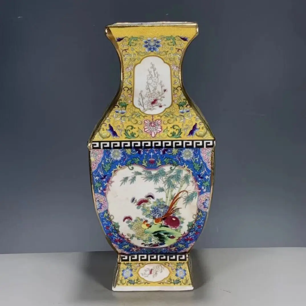 

Old Chinese porcelain Enamel color Hand Painted Flower bird Quartet vase