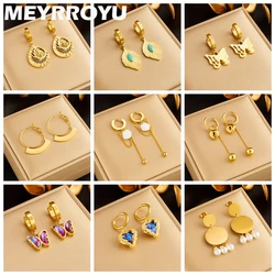 MEYRROYU 316L Stainless Steel 18K Gold Plated Earrings Butterfly Heart Geometry Pendant for Women Jewelry Birthday Gifts Brincos