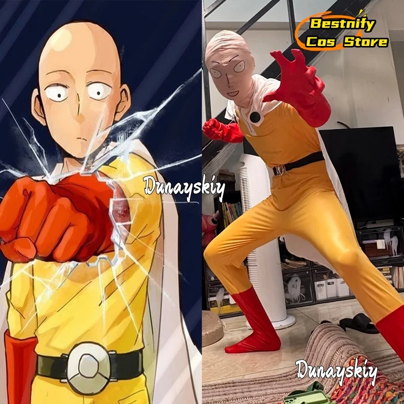 Saitama MAN Cosplay Jumpsuit Costume {Bestnify Cos}White Cape Red Boots Full Set Accessory Anime Halloween Saitama Disguise Suit
