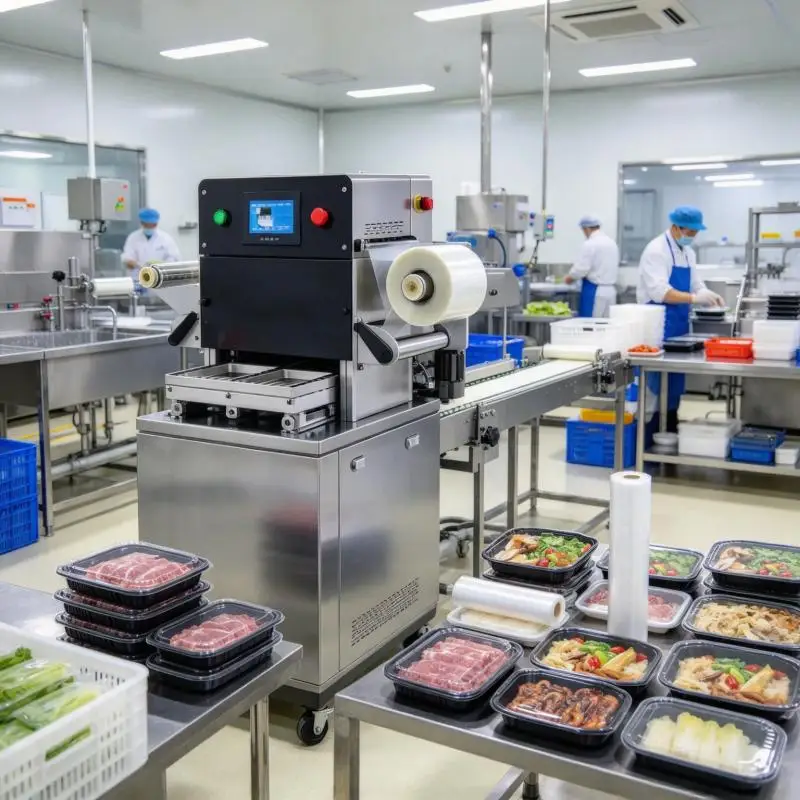 Automatic Modified Atmosphere Food Packaging Machine Tray Sealer Gas Flush Equipment for Meat and Seafood