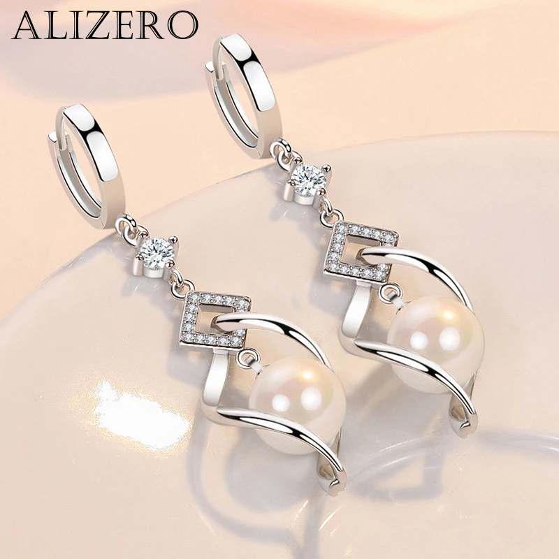 ALIZERO 925 srebro AAA cyrkon naturalna perła kolczyki dla kobiet moda wspaniała biżuteria ślubna przyjęcie zaręczynowe