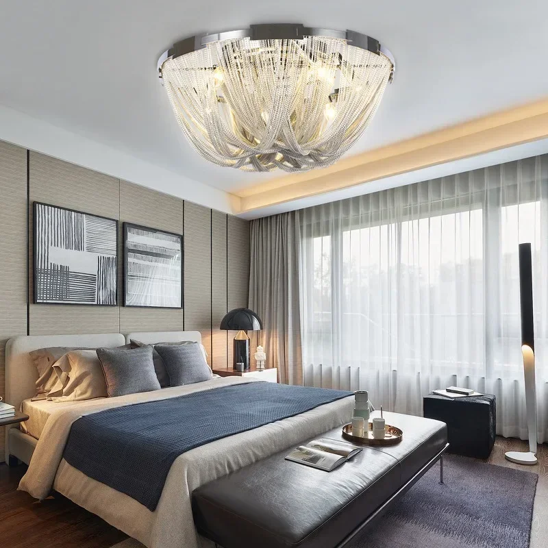 Duplex Building Hollow Main Living Room Large Chandelier for Hotel Villa Stairs Modern Italian Light Luxury Aluminum Tassel Lamp