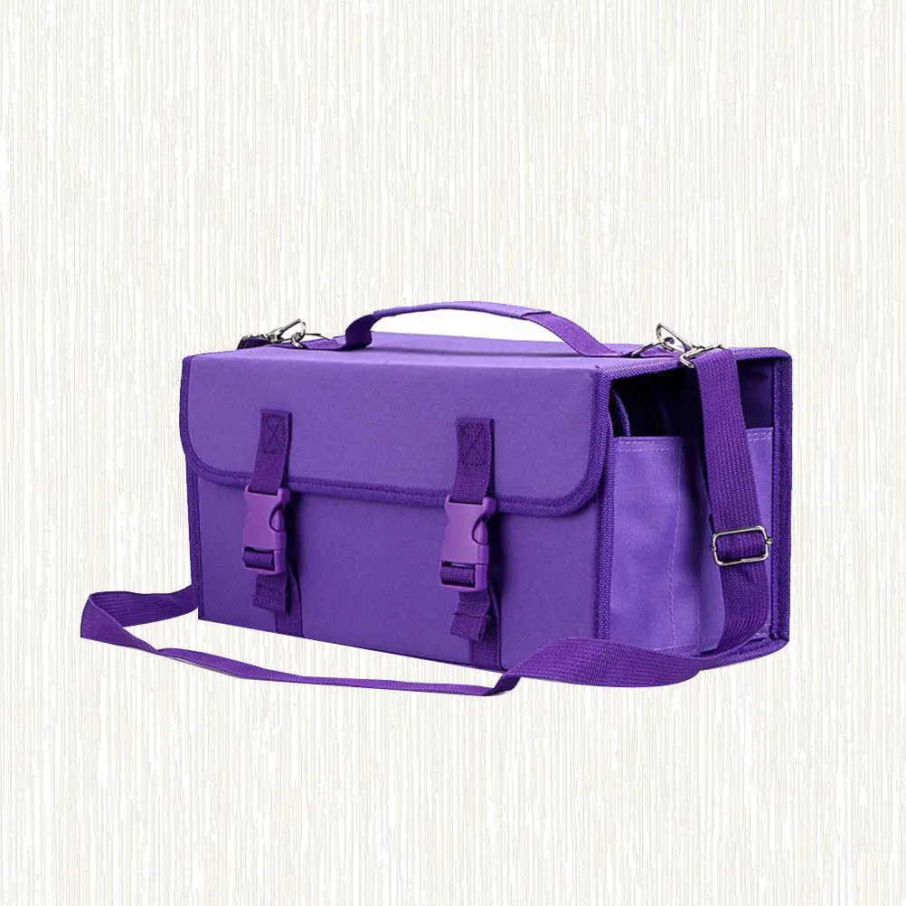 Marker Bag Heavy Duty 120 Slot Purple Shoulder Strap Detachable Sleeve Marker Storage Case High Capacity Pen Holder Zipper