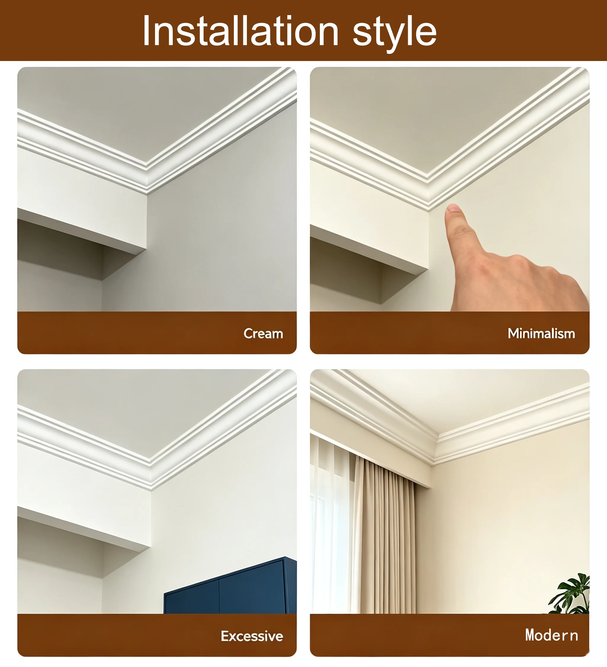 12Pcs Polyurethane Lightweight Decorative Cornice Strip, Faux Gypsum Ceiling Corner Molding, Household Wall Edge Trim