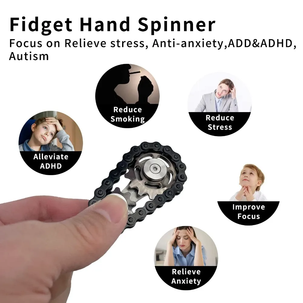 Sprockets Flywheel Fingertip Gyro Fidget Spinner Antistress Anxiety Metal Bike Chains EDC Spinner Fidget Toys For Adult Kids