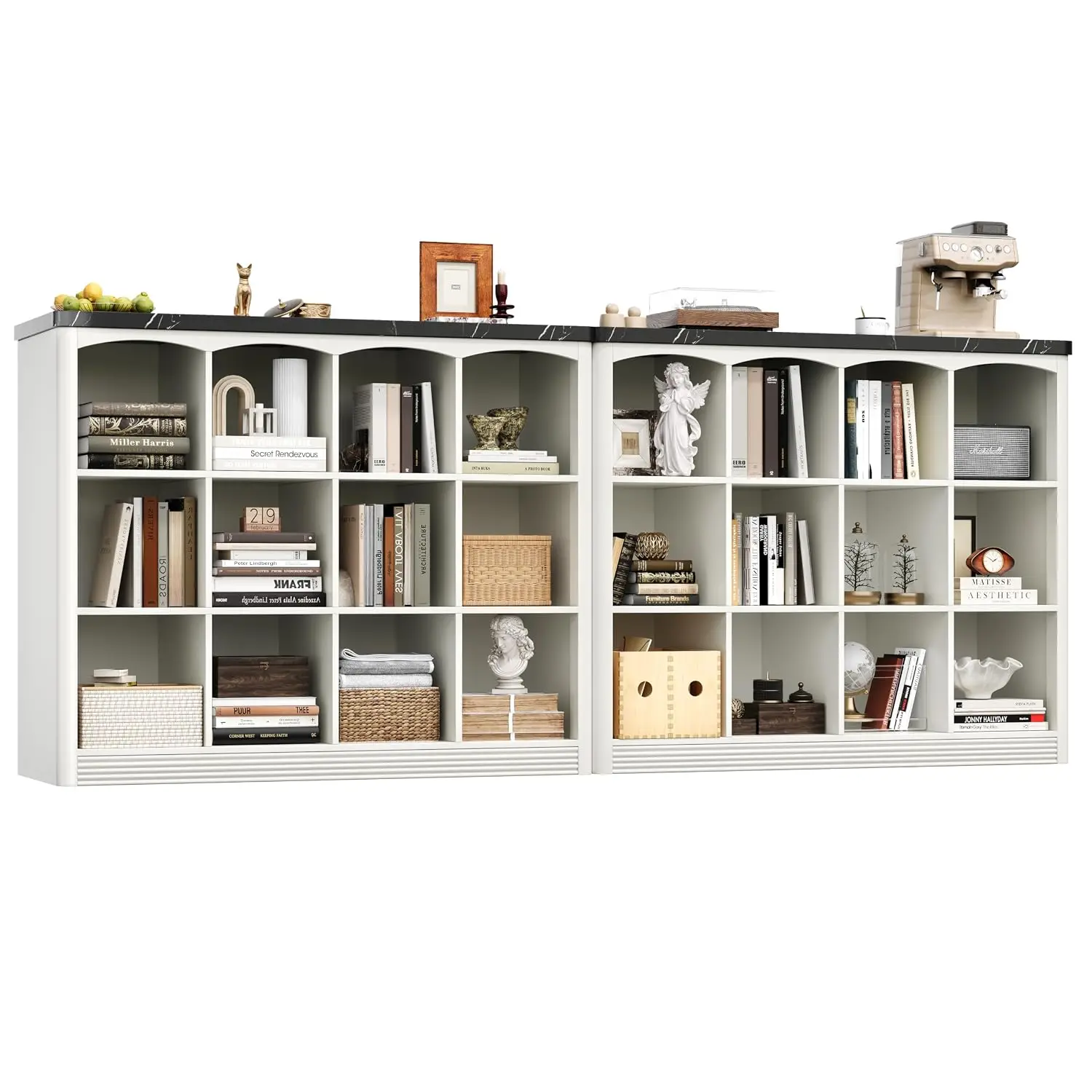 White Book Shelf Set of 2, 12 Cube Storage Organizer,Wooden Bookcase, Customized