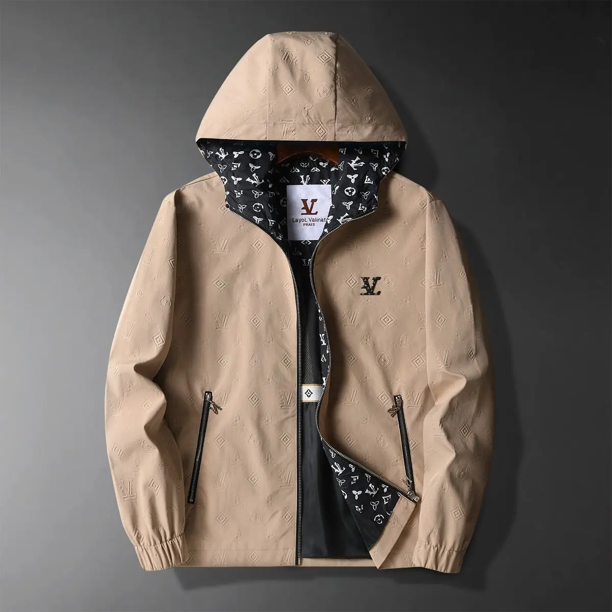 

Men's embossed craft hooded jacket solid color high-end tooling top handsome and versatile