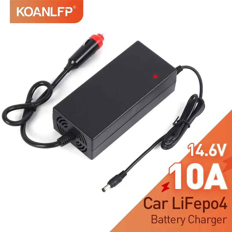 Car 12V LiFePO4 Battery Charger 14.6V 10A Car Cigarette Lighter Charger 14.4V Lithium Iron Phosphate for Car 12/24V Charger