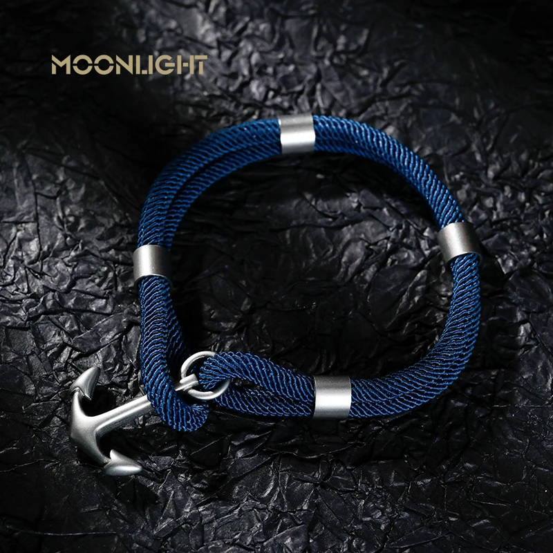 MOONLIGHT Fashion Rope Anchor Bracelet For Men Double Layer Outdoor Camping Blue Braclets Homme Accessories Wristband Jewelry