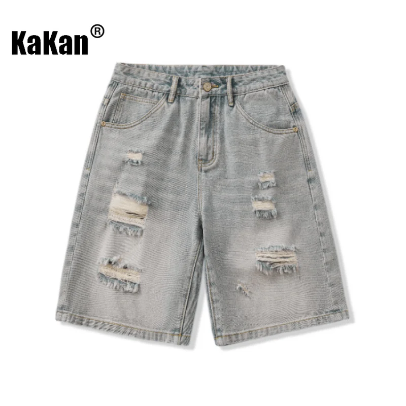Kakan - New Summer Vintage Quarter Denim Shorts, Jeans, Men's Wear, Loose Fitting, Light Casual and Versatile Long Jeans K03-008
