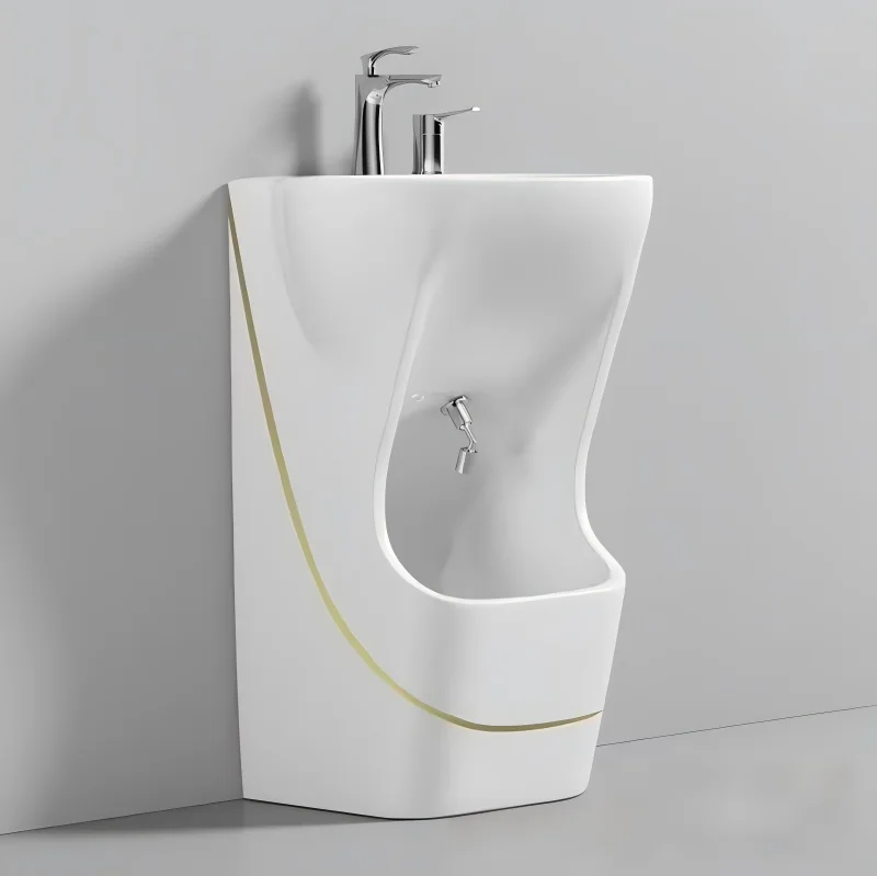 Middle Eastern Muslims wash their hands, face and feet; modern simple double-hole ceramic pillar basin; sink