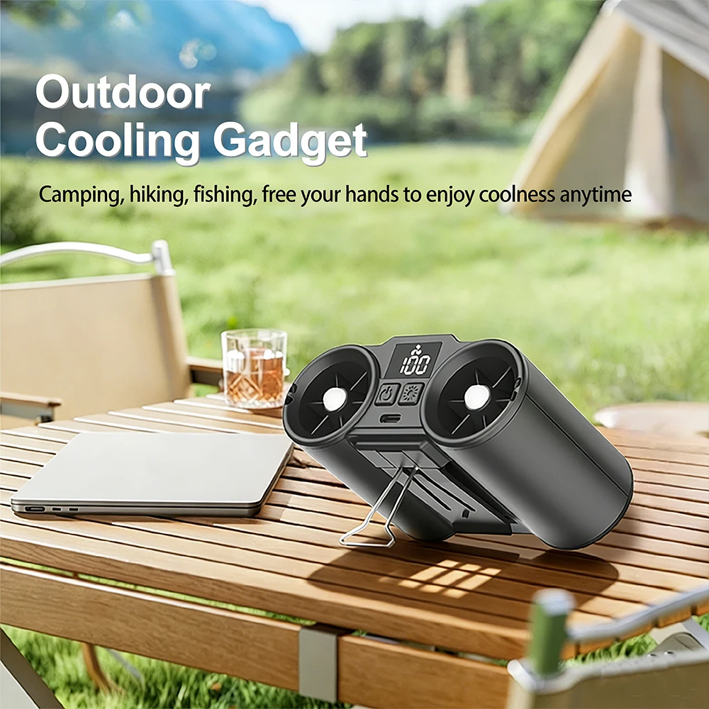 

2026 New Upgrade Portable Waist Hanging Fan With Dual Air Outlets & LED Light Personal Cooling Fan USB Rechargeable For Outdoor