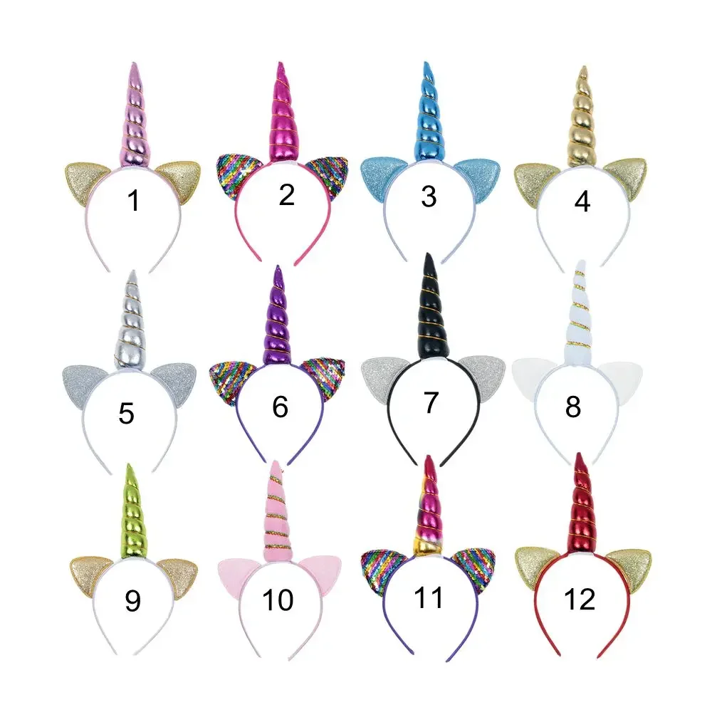 

Yundfly Cute Baby Girls Glitter Unicorn Horn Hairband Kids Cat Ear Headwrap Hair Band Unicorn Party Hair Accessories