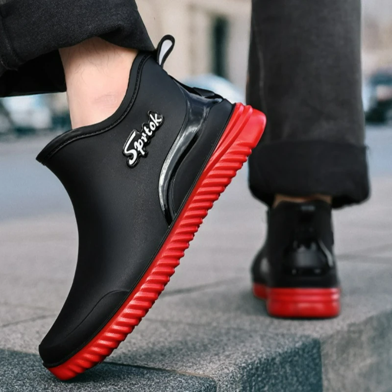 Ankle Men\'s Rain Boots  Rubber Platform Rainboots 2025 Fall Slip on Rain Shoes Male Waterproof Work Boots Winter Men Rain Boots