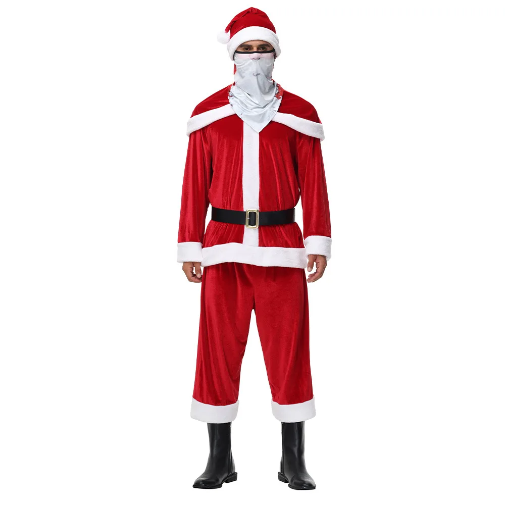 Nuevo disfraz de Navidad, Cosplay de felpa, sombrero rojo de Papá Noel, conjunto de pantalones superiores de manga larga, fiesta temática loca, juego de rol para hombres adultos