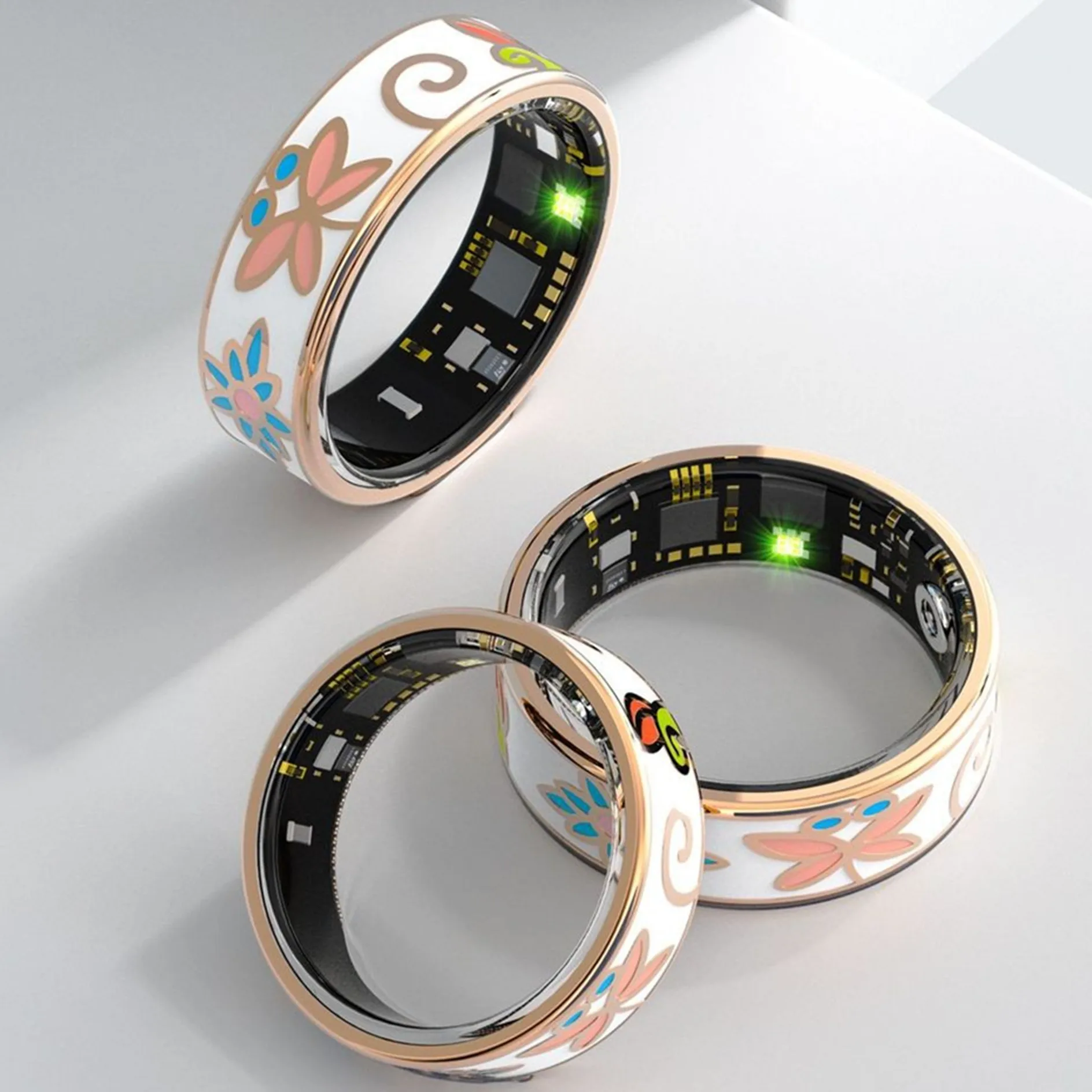 Enamel Smart Ring Heart Rate Blood Pressure Health Monitoring Outdoor Sport Fitness Tracker Waterproof Bluetooth Bracelet Rings