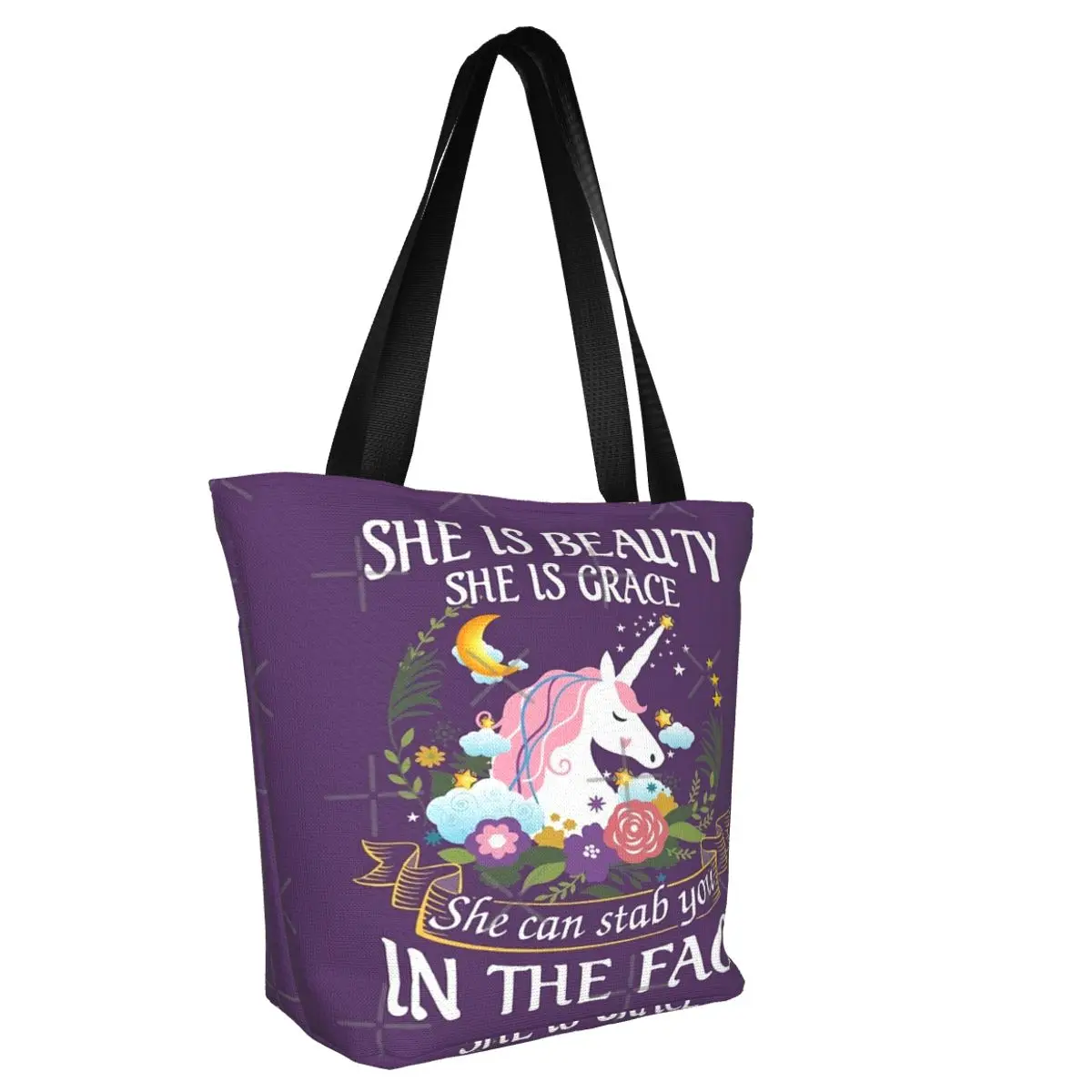 Unicorn Casual Shoulder Tote Bag, Saco De Compras, Portátil, Zip Pocket, Combinação De Praia, Presente De Halloween